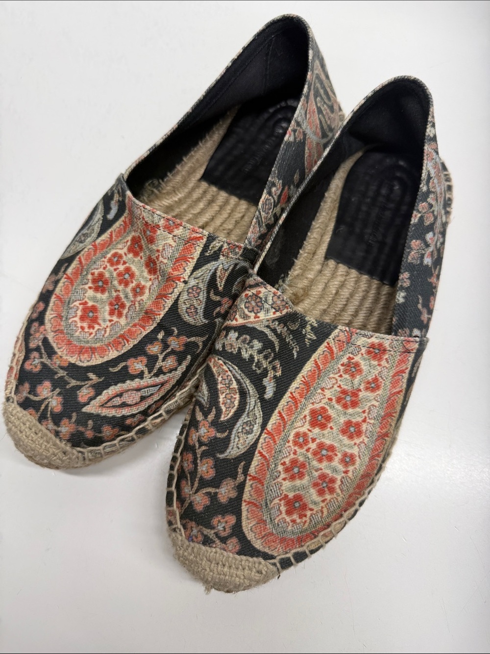Isabel Marant Etoile Espadrilles Slip On Canvas Shoes Paisley Print Black 39 / 9